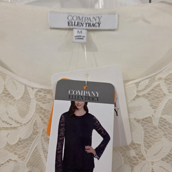 Ellen Tracy Ivory Floral Lace BELL Sleeve Blouse - Picture 3 of 5